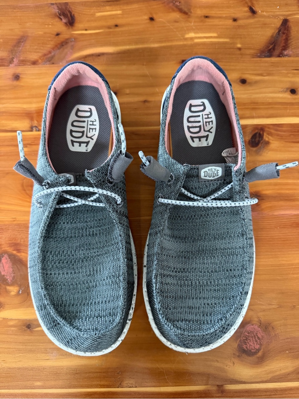 Hey Dude Women's Knit Slip-On Sneakers in Gray with Pink Lining